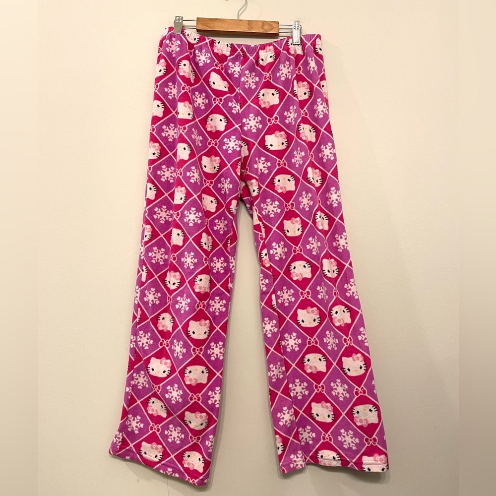 Hello Kitty winter pink white snowflake pajama pants fleece